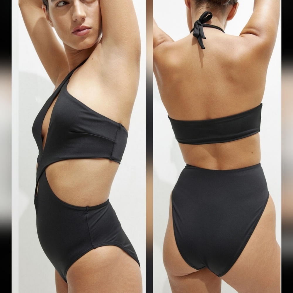 NWT H&M Cut-Out Shaping One- Piece Swimsuit - Black, Size M - L
